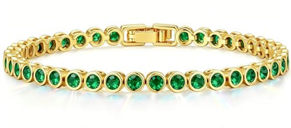 Tennis Bracelets for Women Teen Girls, Gold Jewelry | 3mm Cubic Zirconia, Dainty & Classic Tennis Bracelets, 14K Gold Plated, Adjustable Bracelet for Wrist Essentials - color: Emerald Green 6.5 Inch