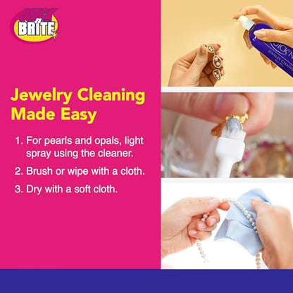 Quick 'n Brite Jewelry Cleaner Kit, with 16 oz Jewelry Cleaner, 3 Pc Cleaning Brush, and Polishing Cloth – 5 Piece