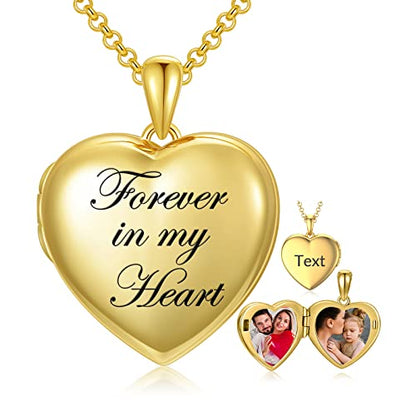 SOULMEET 10K 14K 18K Solid White Gold/Silver Minimalist Style/Infinity Sunflower Heart/Oval Locket Necklace That Holds 1 or 2 Pictures Personalized Photo Locket Necklace Letters Engraving - style: A3-gold locket+photo+text