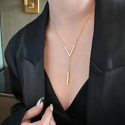 Disc Bar Pendant Layering Necklace for Women,Stainless Steel Layered Chain Choker Simple Trendy Everyday Jewelry