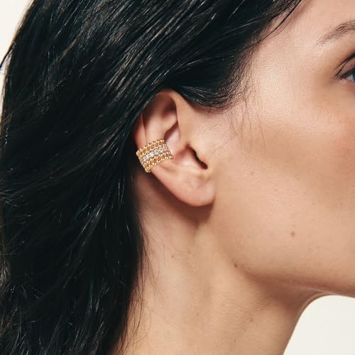 Chunky Ear Cuff Earrings for Women Single | Non Piercing, Clip On, 14K Gold Plated, Cubic Zirconia, Hypoallergenic, Jewelry Gifts - style: 5-line beads