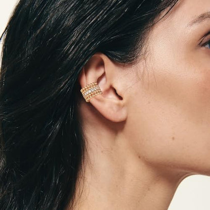 Chunky Ear Cuff Earrings for Women Single | Non Piercing, Clip On, 14K Gold Plated, Cubic Zirconia, Hypoallergenic, Jewelry Gifts - style: 5-line beads