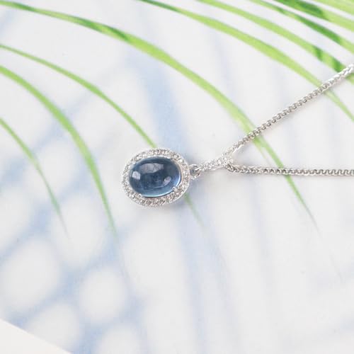 iSTONE 925 Sterling Silver Natural Crytral for Womens Pendant Necklace, Gemstone Birthstone with 17.8" Silver Chain Ladies - color: Oval Aquamarine