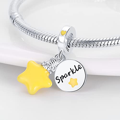 LNQOBU 925 Sterling Silver Charms Color-changing Chameleon Dangle Charm Beads Glow in the Dark Charme fits Pandora Bracelets and Necklace Jewelry Gift for Women - style: Yellow star Charm