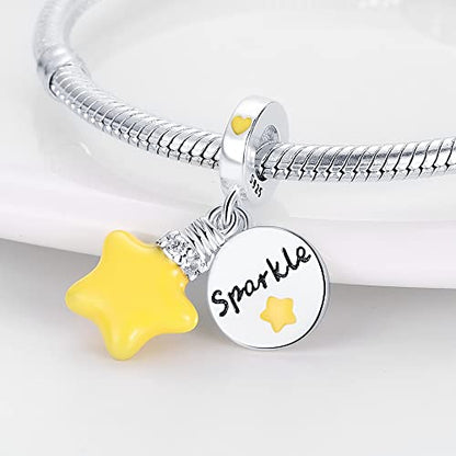 LNQOBU 925 Sterling Silver Charms Color-changing Chameleon Dangle Charm Beads Glow in the Dark Charme fits Pandora Bracelets and Necklace Jewelry Gift for Women - style: Yellow star Charm