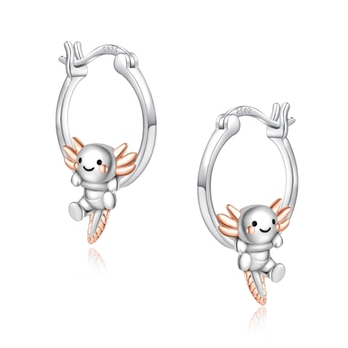 LES OSEWA Dog Animal Earrings Sterling Silver Animal Heart Hoop Dangle Earrings Cute Jewelry Gifts for Women - color: Axolotl