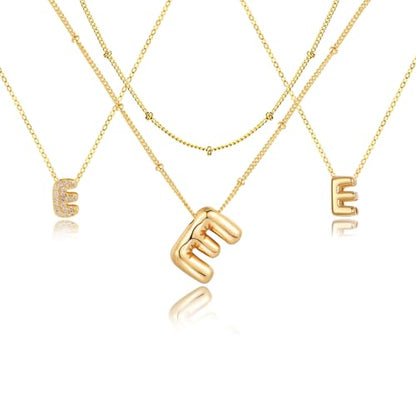 stino 4PCs Bubble Initial Letter Necklace Set, No Tarnish 14K Gold Plated Alphabet Pendant, Jewelry for Women - style: E