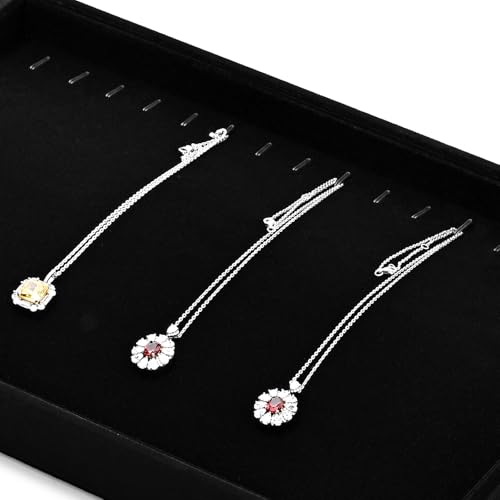 Black Velvet 20 Hook Anti-Tangle Necklace Jewelry Tray | Elegant soft black velvet 20-hook tray, anti-tangle necklace & chain storage for home vanity, retail & trade shows - size: 16 Slot
