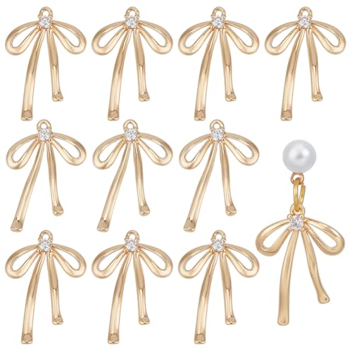 BENECREAT 10pcs Real 18K Gold Plated Brass Bowknot Charms, 19x13x2.5mm Micro Pave Clear Cubic Zirconia Pendants for Earrings Necklaces, Wedding Festival Gift DIY - color: Bowknot