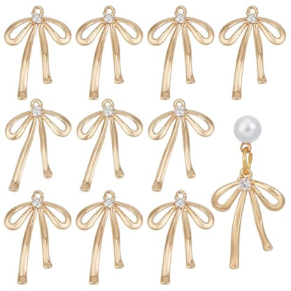 BENECREAT 10pcs Real 18K Gold Plated Brass Bowknot Charms, 19x13x2.5mm Micro Pave Clear Cubic Zirconia Pendants for Earrings Necklaces, Wedding Festival Gift DIY - color: Bowknot