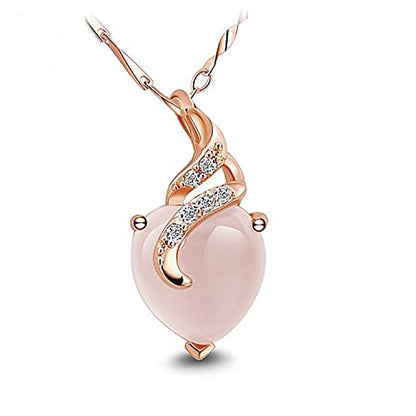 Heart shaped pendant necklace for women's gift - Rose gold heart shaped pink crystal cat eye Quartz Stone pendant romantic birthday anniversary wedding gift (Rose gold)