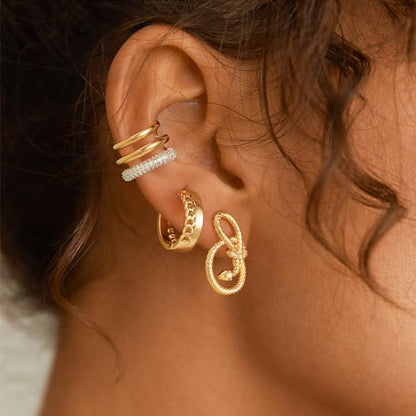 MYEARS Women Ear Cuff Earrings Gold Non Pierced Cartilage Clip on Open Wrap Hoop 14K Gold Plated Simple Hypoallergenic Everyday Jewelry - style: Bold Triple Split