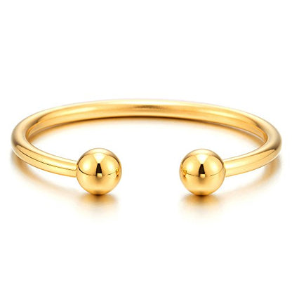 COOLSTEELANDBEYOND Elastic Adjustable Stainless Steel Ball Cuff Bangle Bracelet for Men Women Polished - color: Metal Color:Gold
