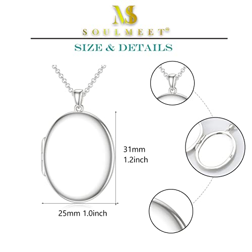SOULMEET 10K 14K 18K Solid White Gold/Silver Minimalist Style/Infinity Sunflower Heart/Oval Locket Necklace That Holds 1 or 2 Pictures Personalized Photo Locket Necklace Letters Engraving - style: E2-White gold locket+photo+text