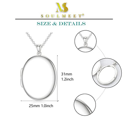 SOULMEET 10K 14K 18K Solid White Gold/Silver Minimalist Style/Infinity Sunflower Heart/Oval Locket Necklace That Holds 1 or 2 Pictures Personalized Photo Locket Necklace Letters Engraving - style: E2-White gold oval locket+photo