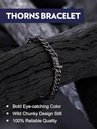 Bandmax Barbed Wire Chain Bracelets for Men Women Stainless Steel/Black/Gold Thorn Cuban Link Bracelet Adjustable Punk Emo Style Jewelry Gift - color: 08 7MM-Black Plated