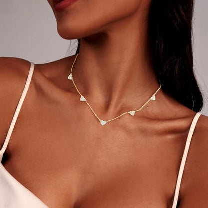 Luxval Diamond Pendant Gold Necklace for Women，Dainty 18k Gold Plated Choker Necklaces Simple Gold Jewelry Gifts for Women - color: Gold-5 CZ heart