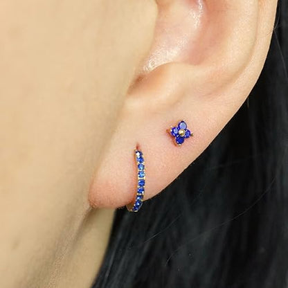 QueenBee 14K Gold Plated Ivy Flower Birthstone Stud Earrings for Women Dainty Floral Gemstone Studs Unique Jewelry Gift for Her - color: Sep-Sapphire
