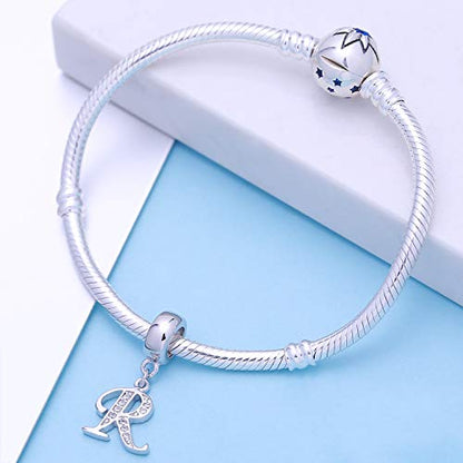 925 Sterling Silver Letter Charms Fits Pandora Bracelets, Gift for Women | A-Z Alphabet Initial Charm with CZ,Great gift for Christmas, Valentine's Day, Mother's Day. - color: R
