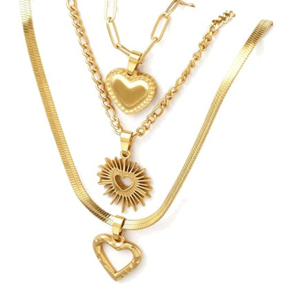 Layered Chain Necklace for Women，Pendant Stackable Jewelry,for Wedding, Party, Everyday Gifts - color: Chunky Puffy Heart Pendant Laying Necklace