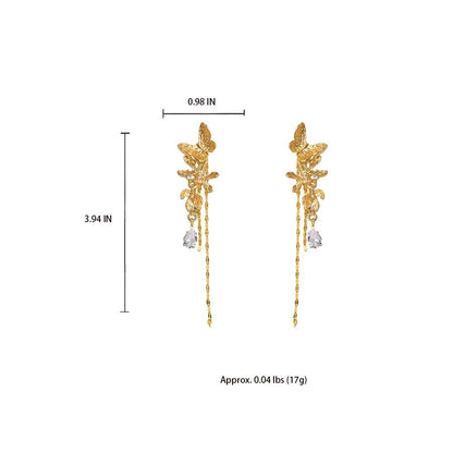 Vintage Gold Butterfly Ear Climbers Detachable Tassel Teardrop CZ Drop Chain Dangle Earrings for Women Party Jewelry