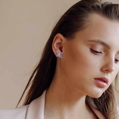 YOQUCOL Butterfly Shape Crystal Clip On Earrings Non Pierced Golden Stud for Women - color: Dark Purple