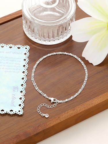 Dainty Anklets for Women, 14K Gold Plated & Sterling Silver Plated Ankle Bracelets, Adjustable, Waterproof & Hypoallergenic Summer Beach Foot Jewelry in Assorted Styles - style: silver chain