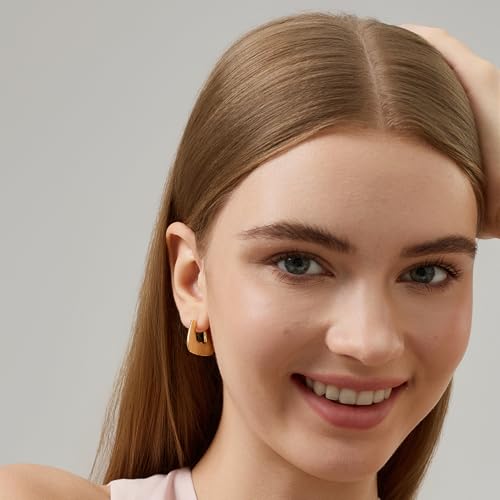 FRUMOS 18K Gold Plated Chunky Hoop Earrings for Women Fashion Thick Gold Hoops Set Jewelry for Birthday Christmas Gifts - color: Bezel Earrings