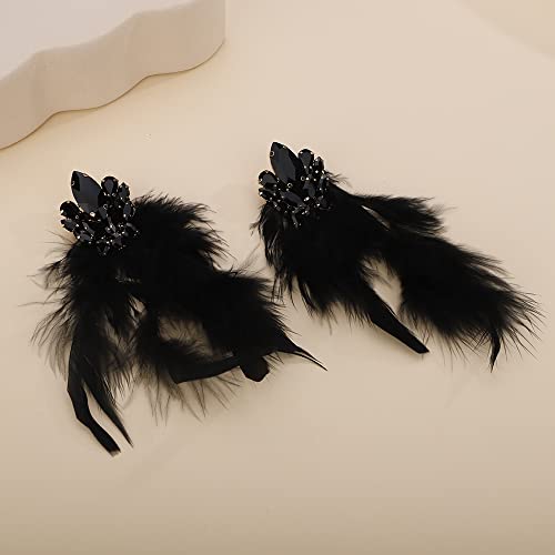 Denifery Long Feather Earrings Bohemian Earrings Multicolor Tassel Handmade Feather Earrings Dangling Earrings for Women (Black) - color: Black