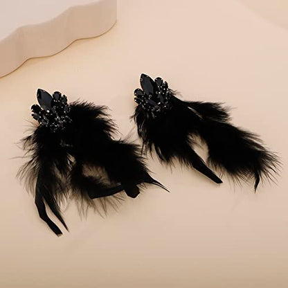 Denifery Long Feather Earrings Bohemian Earrings Multicolor Tassel Handmade Feather Earrings Dangling Earrings for Women (Black) - color: Black