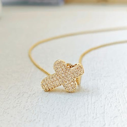 Airmb Cross Necklace for Women Gold/Silver Plated Layered Dainty Cross Chain Trendy Choker Satellite Charm Small Crucifix Pendant Gold/Silver Necklace Stackable Hypoallergenic Delicate Gift for Women - color: Gold-Medium Bubble Cross