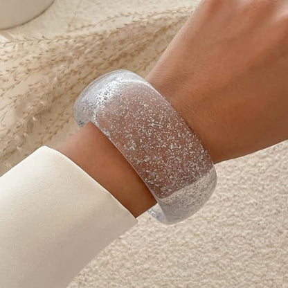 Colorful Acrylic Resin Open Cuff Bracelets Simple Transparent Chunky Thick Bangle Statement Irregular Geometric Resin Wide Wristband Chunky Acetate Wrap Cuff Bracelets - color: B-02