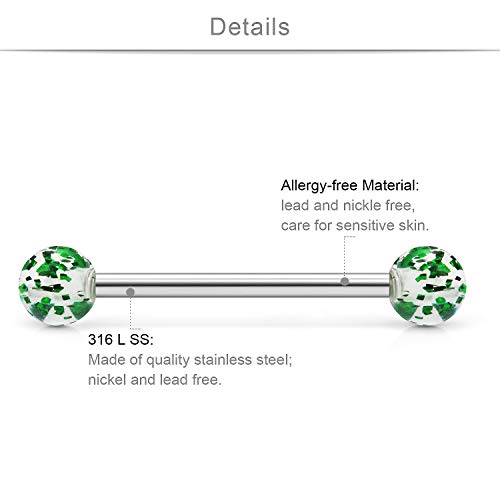 SCERRING 15 Pairs 16G 14G Stainless Steel Tongue Barbell Ring Nippleings Nipple Rings Shinny Acrylic Glow in Dark Balls Body Piercing Jewelry Retainer 14mm 16mm 19mm 22mm - style: 30PCS - 14G 22mm