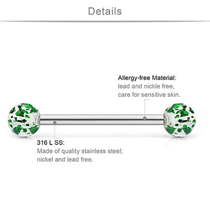 SCERRING 15 Pairs 16G 14G Stainless Steel Tongue Barbell Ring Nippleings Nipple Rings Shinny Acrylic Glow in Dark Balls Body Piercing Jewelry Retainer 14mm 16mm 19mm 22mm - style: 30PCS - 14G 22mm