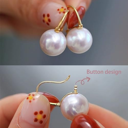 Sterling Silver Big Pearl Earrings for Women Freshwater Cultured Pearls Dangle Drop Earring Jewelry for Women Large Round White Pearl Studs Earrings - color: Style E