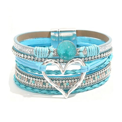 Leather Wrap Bracelets for Women, Boho Leopard Multi-Layer Crystal Beads Cuff Jewelry - color: J-Warp-017