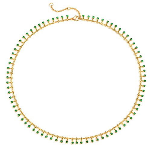 MTMY Beaded Necklaces for Women 14K Gold Plated Dainty Colorful Green/Rose Beaded Pearl Choker Necklace Delicate Boho Choker Necklace Jewelry Gift - style: Green