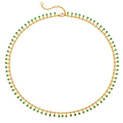 MTMY Beaded Necklaces for Women 14K Gold Plated Dainty Colorful Green/Rose Beaded Pearl Choker Necklace Delicate Boho Choker Necklace Jewelry Gift - style: Green