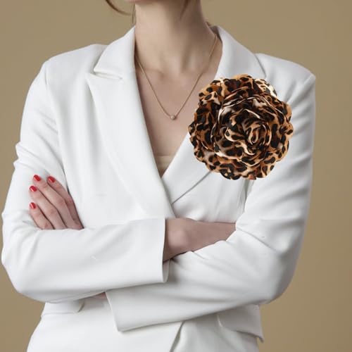 PLwelth Large Flower Brooch Pins Floral Hair Clips for Women Lapel Pins for Dress Clothes Suits Wedding Party Jewelry Gifts - color: Leopard