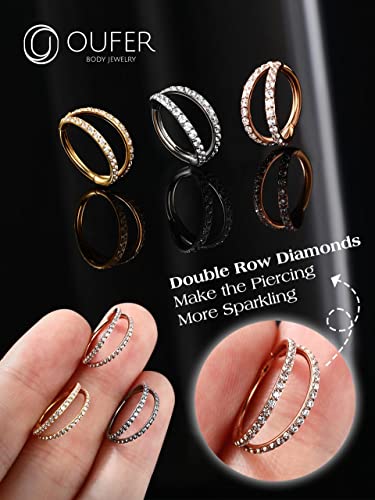 OUFER Double CZ Hoop Piercing Jewelry, Halloween & Christmas 20G Nose Rings (6MM 7MM 8MM), Classic 16G 18G 20G Cartilage Earrings (6MM–12MM), Surgical Steel Helix Tragus Lip Hoops for Women Men - color: Silver