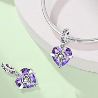 Birthstone Charm, 925 Sterling Silve Heart Dangle Charms for Pandora Bracelets, Ladies Birthday Gift - style: B-February