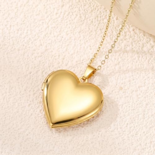 PHOCKSIN Personalized Locket Necklace for Women Photo Necklace with Customized Picture Birth Flower Birthstone Customizable Birthday Gifts - color: #19-Heart Gold Birthflower