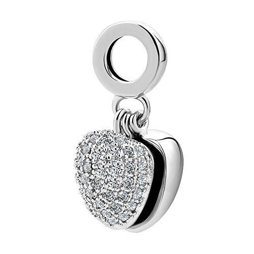 KunBead Daughter Heart I Love You Birthstone Dangle Charms Compatible with Pandora Bracelet Gift for Womens Birthday - color: White