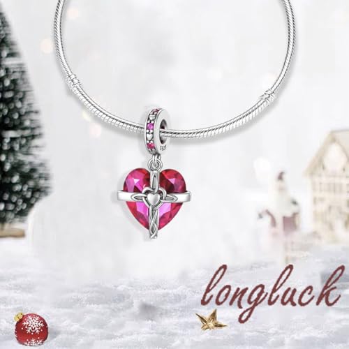 Birthstone Charms 925 Sterling Silver Heart Charms for Bracelets and Necklaces Birthday Day Christmas Gifts For Women - color: G-July