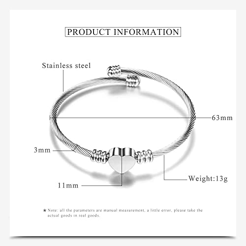 kelistom 316L Stainless Steel Love Heart Charm Bracelet for Women Romantic Gift Silver/Rose/18k Gold Plated OT Clasp Bracelets - color: heart cuff-silver