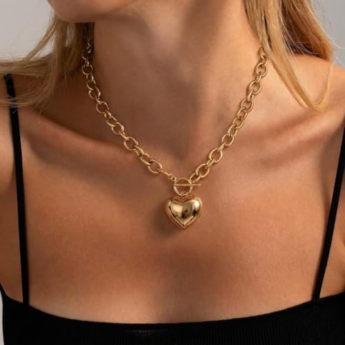 Freekiss Layered Necklace Set for Women Stackable | Herringbone Snake Cuban Rope Chain, Dainty Choker, Layered Stackable, Non Tarnish, Hypoallergenic, Adjustable 14-18.5" - color: Gold, style: Heart Paperclip OT-GD
