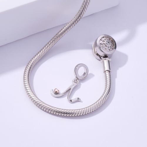Letter Charms for Pandora Bracelets 925 Sterling Silver Alphabet Initial Charms Bead Jewelry Gift for Women - style: Initial N