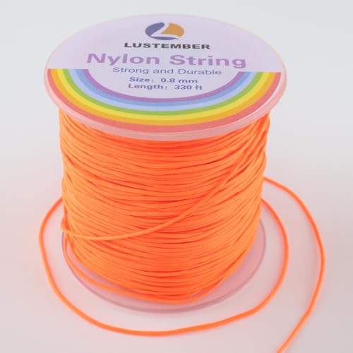 LUSTEMBER 0.8mm Nylon String, Strong Bracelet String, Durable Nylon Cord for Jewelry Making, Bracelets, Beading, Necklaces, Rattail Braiding, Kumihimo, Wind Chimes, Blinds and Handicrafts - size: Orange