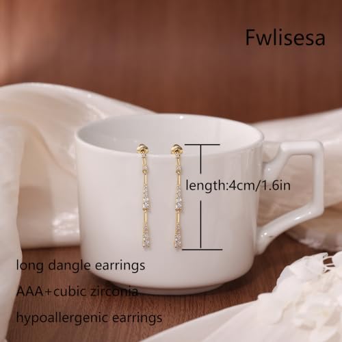 Dangle Earrings for Women, Formal Teardrop Drop Earrings Dainty Wedding Bridal Dangling Earrings 14k Gold Plated Long Gold Earrings for Women Trendy Hypoallergenic Waterproof Prom Jewelry - color: Gold-Long