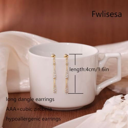 Dangle Earrings for Women, Formal Teardrop Drop Earrings Dainty Wedding Bridal Dangling Earrings 14k Gold Plated Long Gold Earrings for Women Trendy Hypoallergenic Waterproof Prom Jewelry - color: Gold-Long